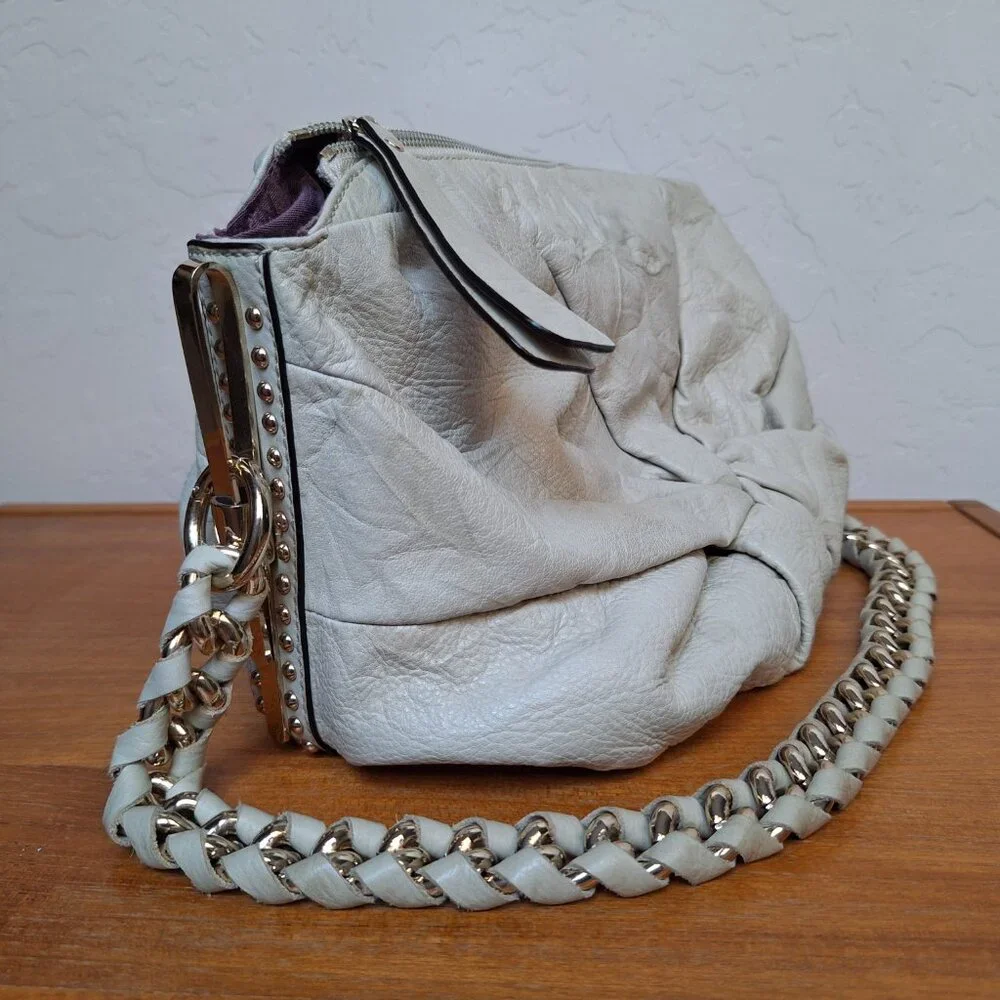 Guess Y2K Leather Chain Hobo Slouchy Shoulder Bag Studded Ruched Metal Bold Edgy - Picture 4 of 16